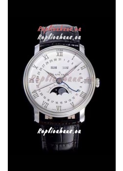 Blancpain "Villeret Quantième Complet" 904L Steel Swiss Watch in Off-White Dial
