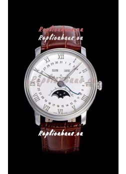 Blancpain "Villeret Quantième Complet" 904L Steel Swiss Watch in Off-White Dial