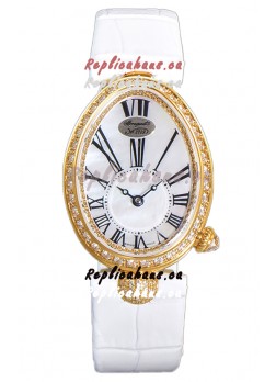 Breguet Reine De Naples Ladies Yellow Gold White Leather Swiss 1:1 Edition Replica Watch