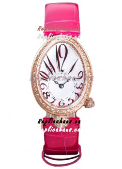 Breguet Reine De Naples Ladies Rose Gold Pink Leather Swiss 1:1 Edition Replica Watch