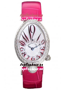 Breguet Reine De Naples Ladies Stainless Steel Pink Leather Swiss 1:1 Edition Replica Watch