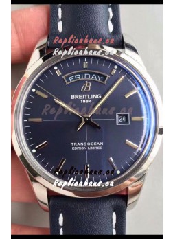 Breitling Transocean Day & Date Swiss Replica Watch in Aurora Blue Dial 1:1 Mirror Edition