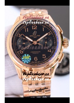 Breitling Premier B01 Chronograph 42 Edition Rose Gold Casing Centenary Brown Dial - 1:1 Mirror Replica Watch