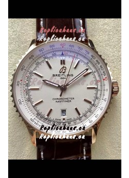 Breitling Navitimer 1 Automatic Swiss Replica Watch in White Dial Rose Gold Casing