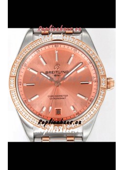 Breitling Chronomat 36MM 2 Tone Rose Gold Casing 1:1 Mirror Replica Watch Salmon Dial
