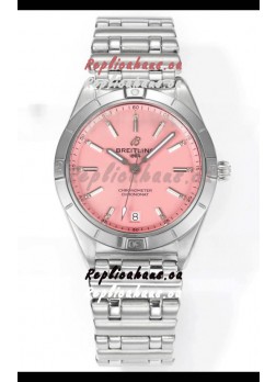 Breitling Chronomat 36MM Stainless Steel Casing 1:1 Mirror Replica Watch Pink Dial