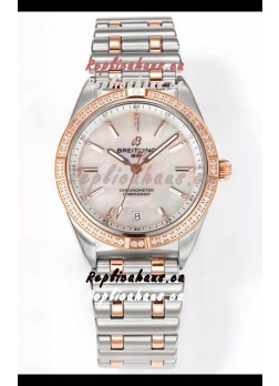 Breitling Chronomat 36MM 2 Tone Rose Gold Casing 1:1 Mirror Replica Watch Pearl Dial