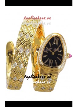 Bvlgari Serpenti Edition Yellow Gold Casing Black Dial Watch in 1:1 Mirror Quality