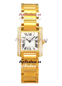 Cartier Tank Francaise Yellow Gold Diamonds Bezel Swiss Quartz Replica Watch 25.70MM