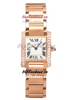 Cartier Tank Francaise Rose Gold Diamonds Bezel Swiss Quartz Replica Watch 25.70MM