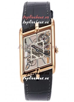 Cartier Tank Asymétrique Rose Gold Casing Watch in Leather Strap Swiss Replica