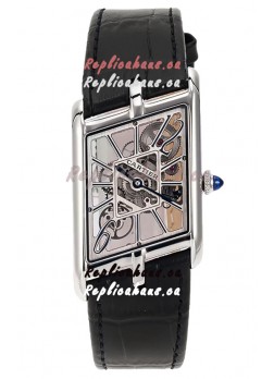Cartier Tank Asymétrique Stainless Steel Casing Watch in Leather Strap Swiss Replica