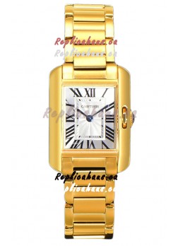 Cartier Tank Anglaise Yellow Gold Watch in Steel Strap Swiss Quartz Watch 30MM