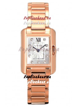 Cartier Tank Anglaise Rose Gold Watch in Steel Strap Diamonds Markers Swiss Quartz Watch 30MM
