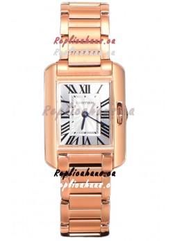 Cartier Tank Anglaise Rose Gold Watch in Steel Strap Swiss Quartz Watch 30MM