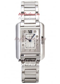 Cartier Tank Anglaise Steel Casing in Steel Strap Swiss Quartz Watch 30MM