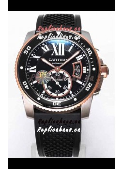 Calibre De Cartier Watch 42MM Black Dial Two Tone Steel Case - 1:1 Mirror Replica Watch