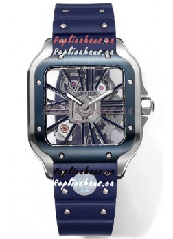 Santos De Cartier Watch in Skeleton Dial - Stainless Steel Casing Rubber Strap