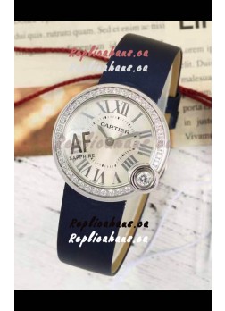 Ballon Blanc De Cartier Swiss Quartz Replica Watch in Steel Casing Fabric Strap 