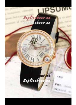 Ballon Blanc De Cartier Swiss Quartz Replica Watch Diamonds Bezel Rose Gold Casing Leather Strap 