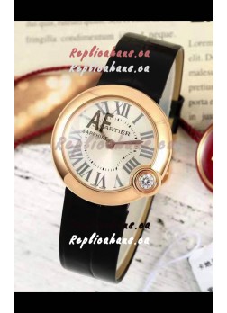 Ballon Blanc De Cartier Swiss Quartz Replica Watch in Rose Gold Casing Leather Strap 