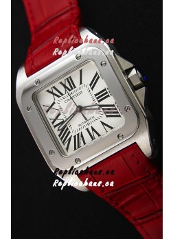 Cartier Santos De Cartier 1:1 Mirror Replica Red Strap 33MM Ladies Watch 