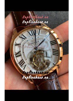 Drive De Cartier Yellow Gold Tourbillon Super clone Replica Watch in White Dial 