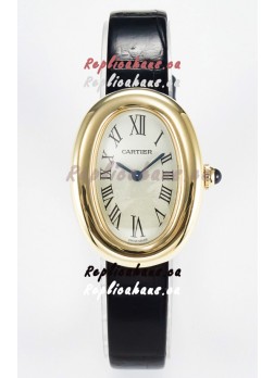Cartier Baignoire Yellow Gold 1:1 Super Clone Swiss Replica Watch Black Strap