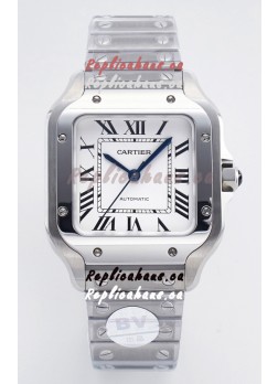 Cartier Santos De Cartier 904L Steel White Dial Super Clone Replica 35MM Watch 