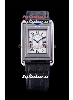 Cartier Tank Reversible Swiss Quartz Replica Watch in Steel Casing - Black Strap