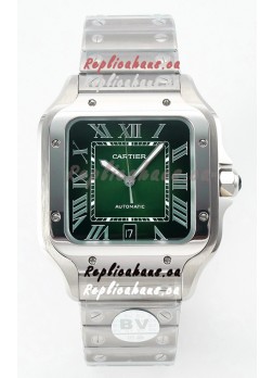 Cartier Santos De Cartier 904L Steel Green Dial Super Clone Replica 40MM Watch 