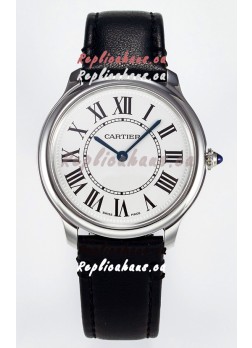 Ronde De Cartier Super Clone 36MM Swiss Replica Watch in Silver-Plated White Dial