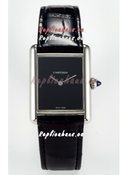 Tank Must Cartier Super Clone Edition 33.7MM Watch in Steel Casing Black Dial 