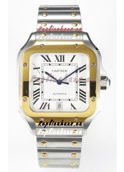Cartier Santos De Cartier Two Tone 904L Steel White Dial Super Clone Replica 40MM Watch 