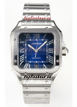 Cartier Santos De Cartier 904L Steel Blue Dial Super Clone Replica 40MM Watch 
