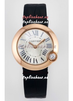Ballon Blanc De Cartier Super Clone Watch 30MM in Rose Gold Casing Black Strap