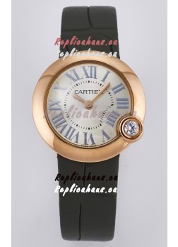 Ballon Blanc De Cartier Super Clone Watch 30MM in Rose Gold Casing Green Strap