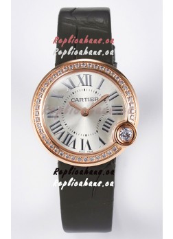 Ballon Blanc De Cartier Super Clone Watch 30MM in Rose Gold Casing Green Strap
