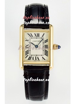 Tank Must Cartier Super Clone Edition 29MM Watch in Yellow Gold Casing 