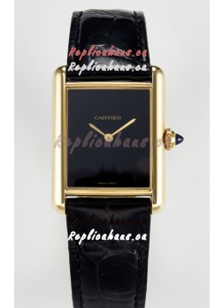 Tank Must Cartier Super Clone Edition 33.7MM Watch in Yellow Gold Casing Black Dial 