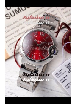 Ballon De Cartier Swiss Automatic Red Dial Mirror Quality 33MM in Stainless Steel 