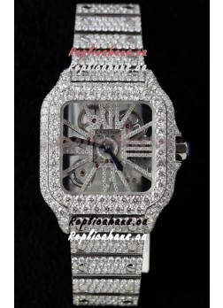 Santos De Cartier Watch in Skeleton Dial - MOSSANITES Paved Edition Swiss Replica Watch