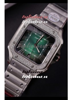 Cartier Santos De Cartier 904L Steel Green Dial Super Clone Replica 40MM Watch 