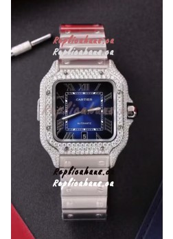 Cartier Santos De Cartier 904L Steel Blue Dial Super Clone Replica 40MM Watch 