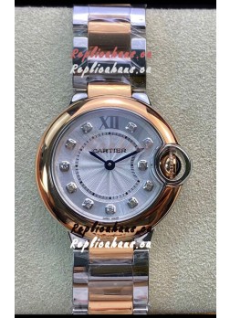 Ballon De Cartier Swiss Quartz 1:1 Mirror Quality 28MM in 2 Tone Rose Gold Casing