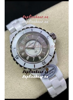 Chanel J12 Ladies White Ceramic Casing 2 Tone Dial Watch 1:1 Mirror Replica Watch