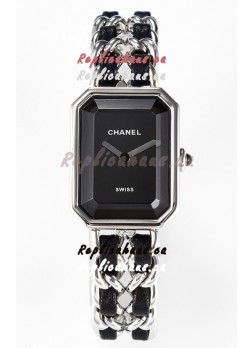 Chanel Premiere Iconic Chain Watch in Black & Steel Chains Swiss Quartz Watch