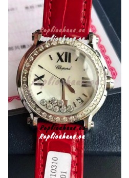 Chopard Happy Stainless Steel Swiss Quartz Watch 1:1 Mirror Replica - Genuine Diamonds 