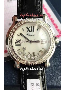 Chopard Happy Stainless Steel Swiss Quartz Watch 1:1 Mirror Replica - Genuine Diamonds 