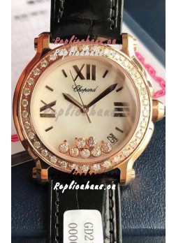 Chopard Happy Rose Gold Swiss Quartz Watch 1:1 Mirror Replica - Genuine Diamonds 